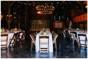 Barn reception setting at Olympias Valley Estate by Sonoma County Wedding Photographer Kimberly Macdonald