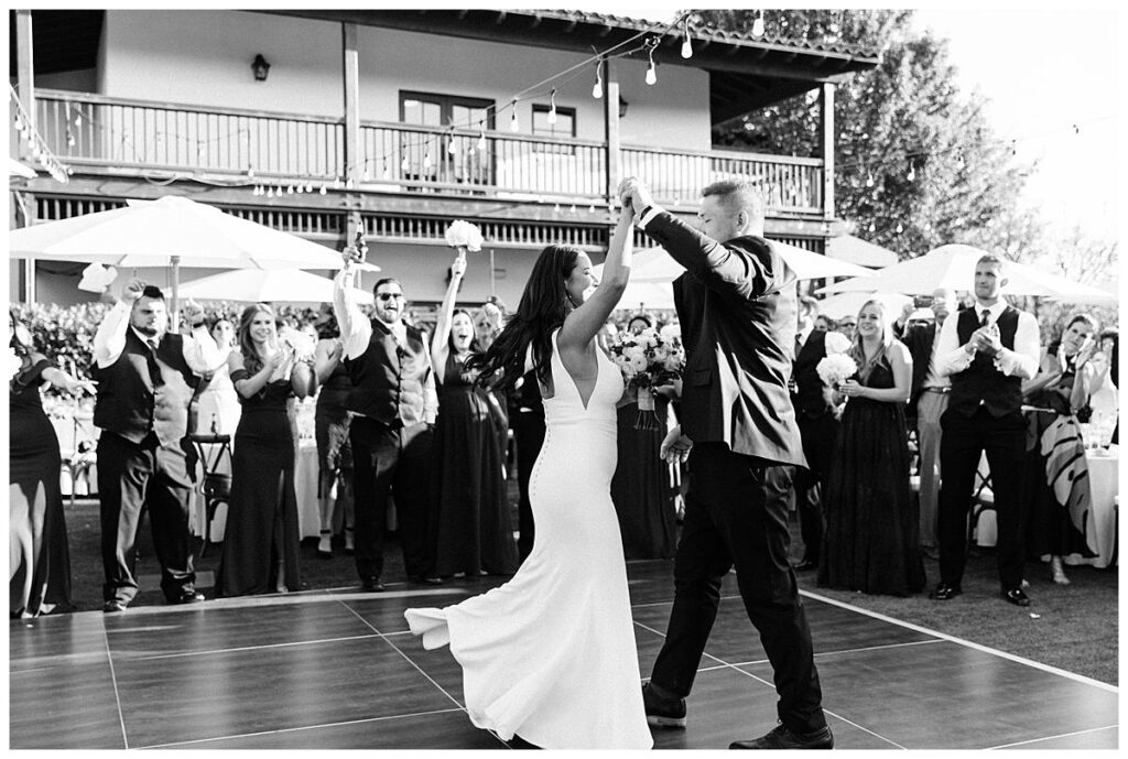 bride and groom dancing at The Lodge at Sonoma