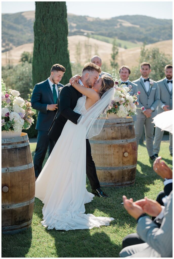 First kiss at Viansa Winery Wedding