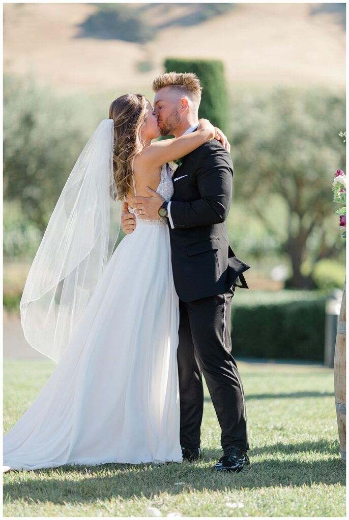 First kiss at Viansa Winery Wedding