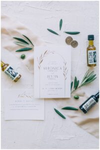 invitation flat lay at br Cohn winery wedding