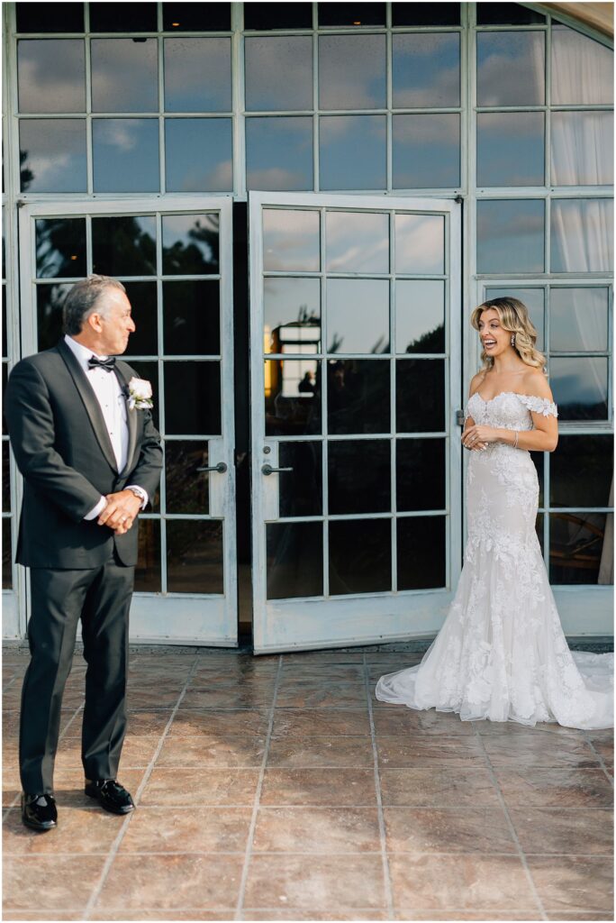 first look with dad at monterey wedding