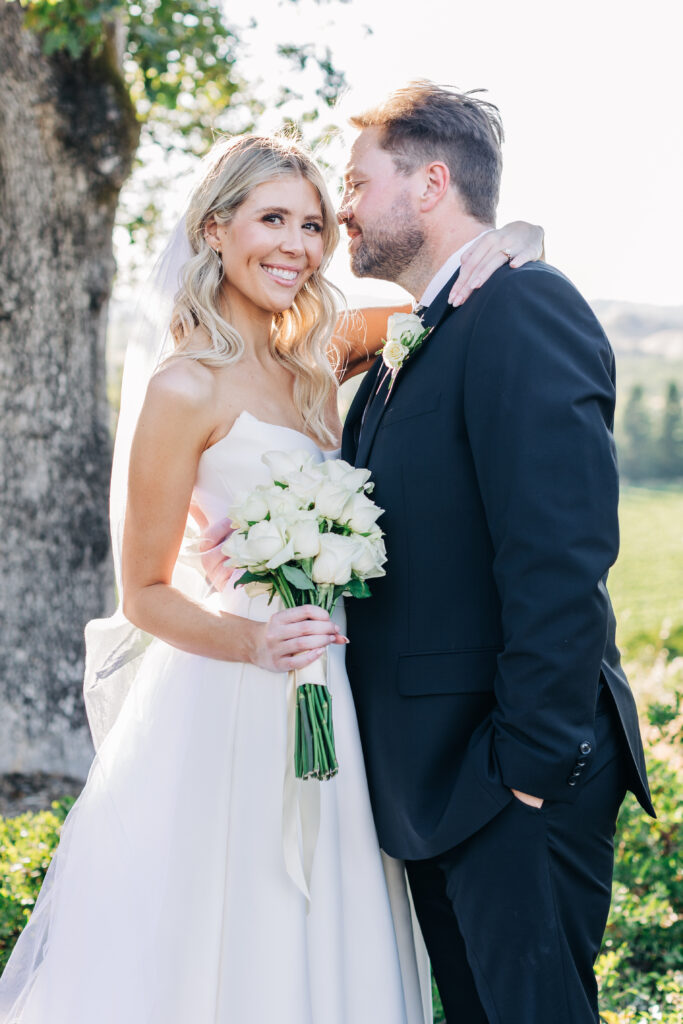 husband and wife portraits at wine country wedding 