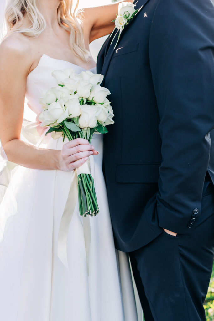 all white bridal bouquet at destination wine country wedding 