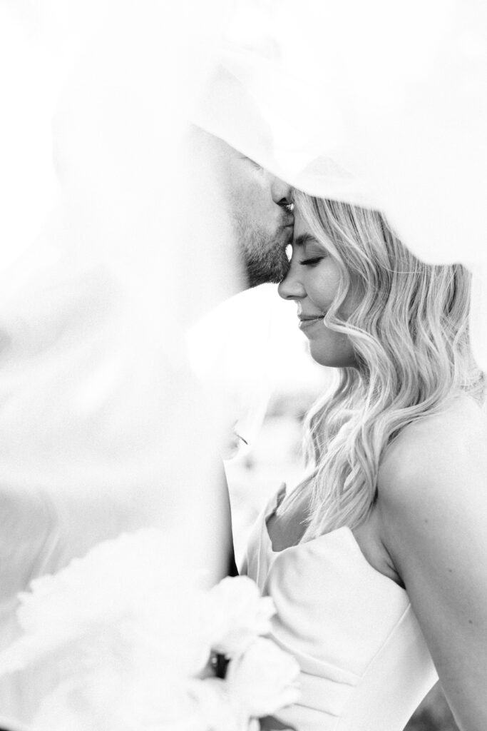 bride and groom portraits under veil at copain winery 