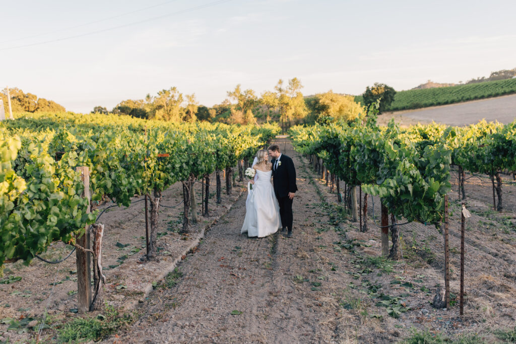 bride and groom at sunset at healdsburg winery wedding 