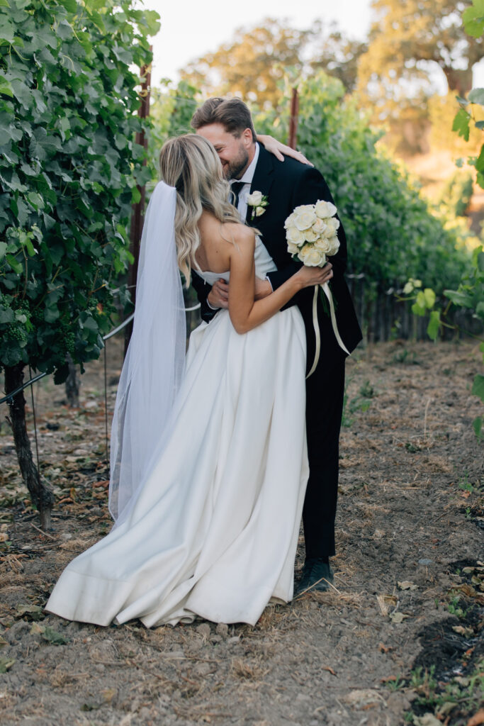 Bride and groom sunset portraits at Copain Winery 