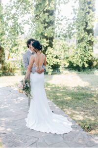 bride and groom portrait at vine hill house wedding