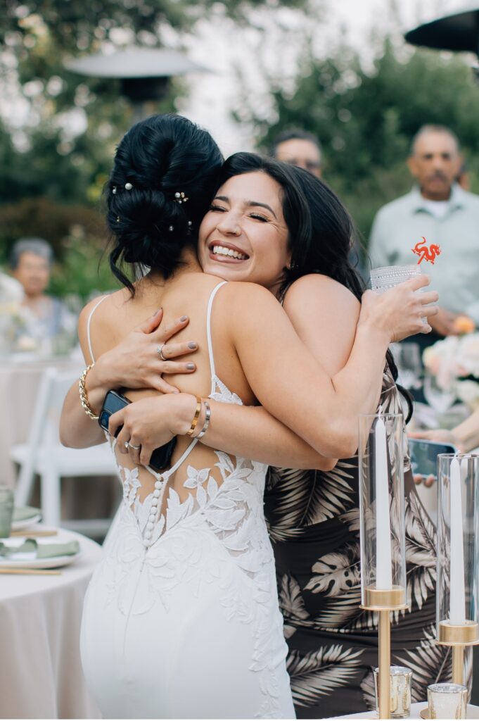 bride during cocktail hour at wine country wedding