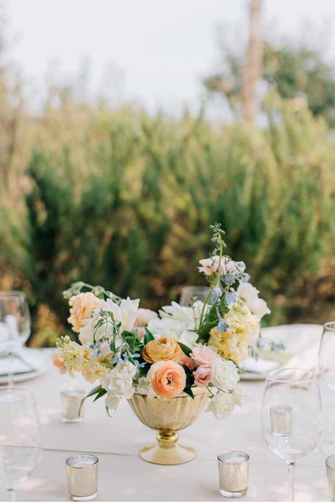 floral centerpiece at vine hill house wedding