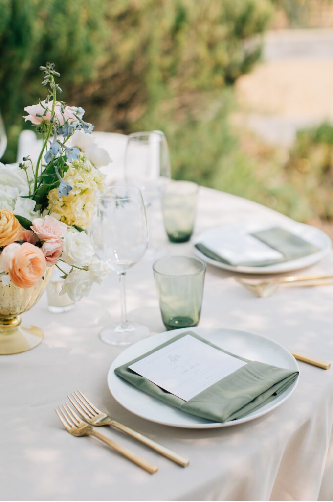 table setting at wine country wedding