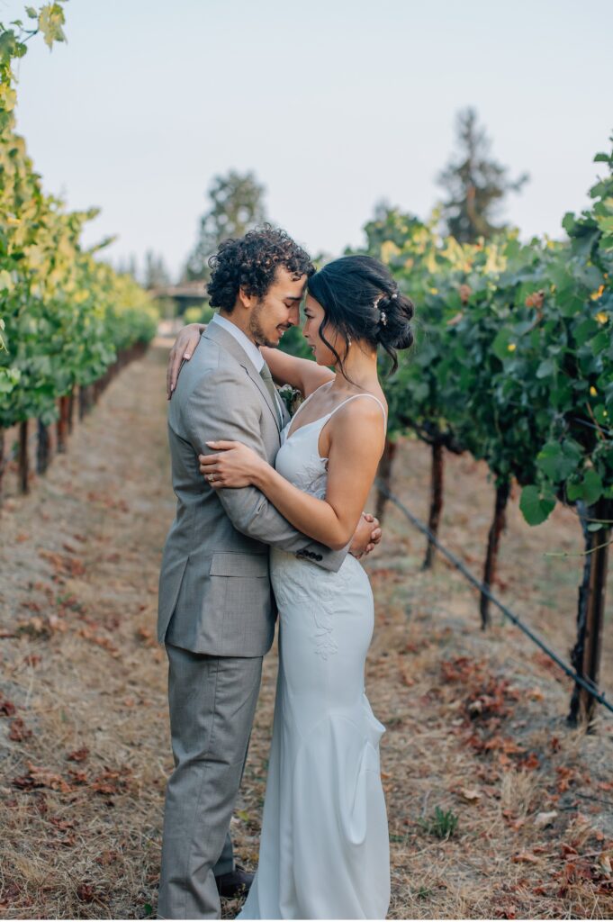 bride and groom portraits in the vineyards at Vine Hill House