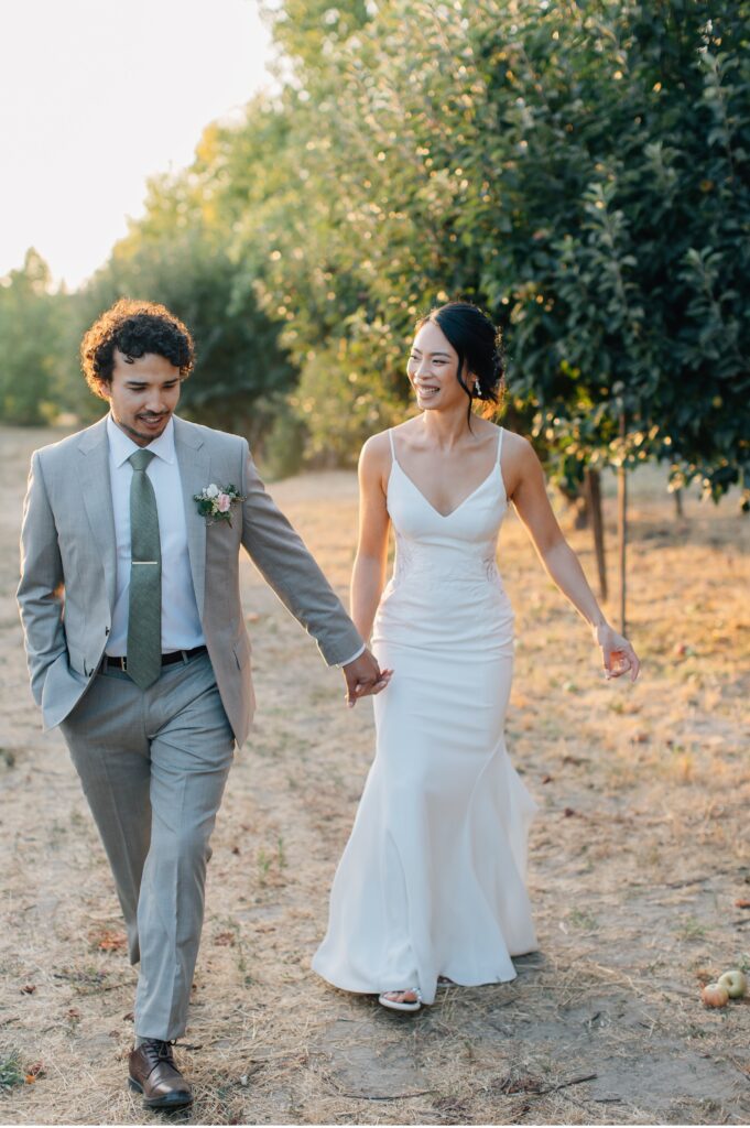 bride and groom portraits at sunset at Sebastopol wedding