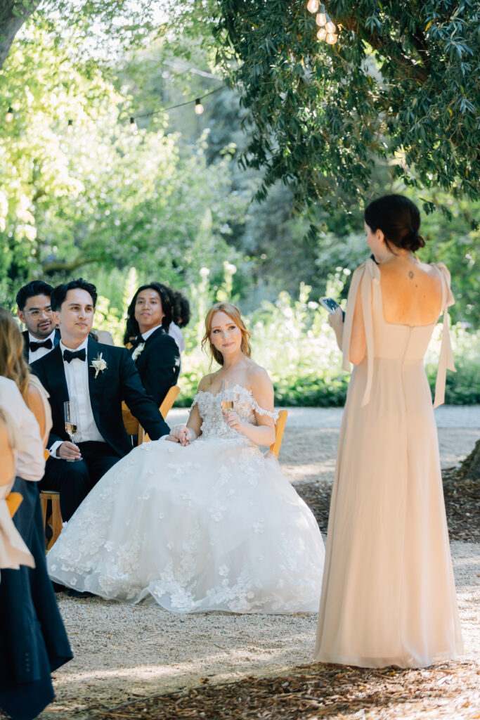 Speeches at reception during Rus Farm Healdsburg wedding