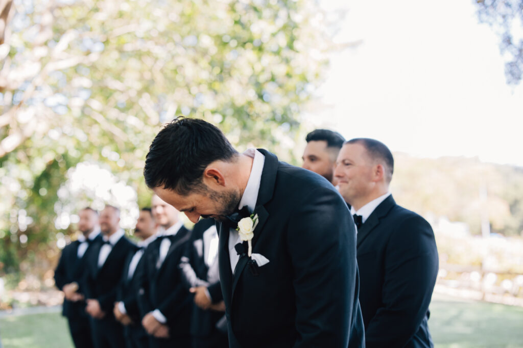 Grooms first reaction to seeing bride walk down aisle at Rus Farm Healdsburg